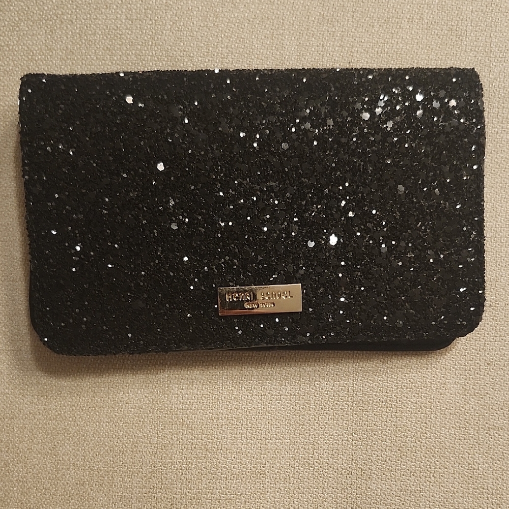 Henri Bendel Black Glitter Cell Phone Case/Cover + Credit Card / I.D. holder
